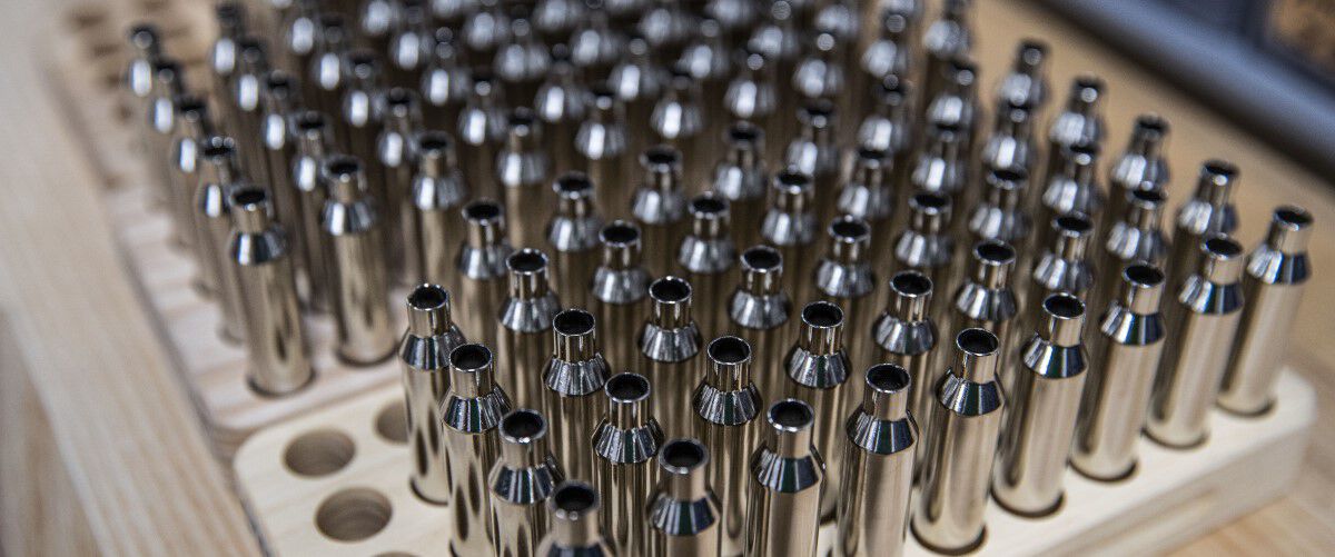 custom rifle brass lined up