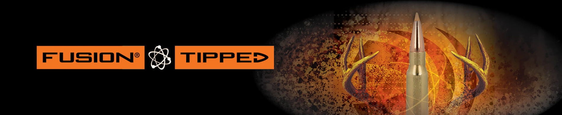 Fusion tipped cartiridge on an orange background with antlers and the Fusion Tipped Logo