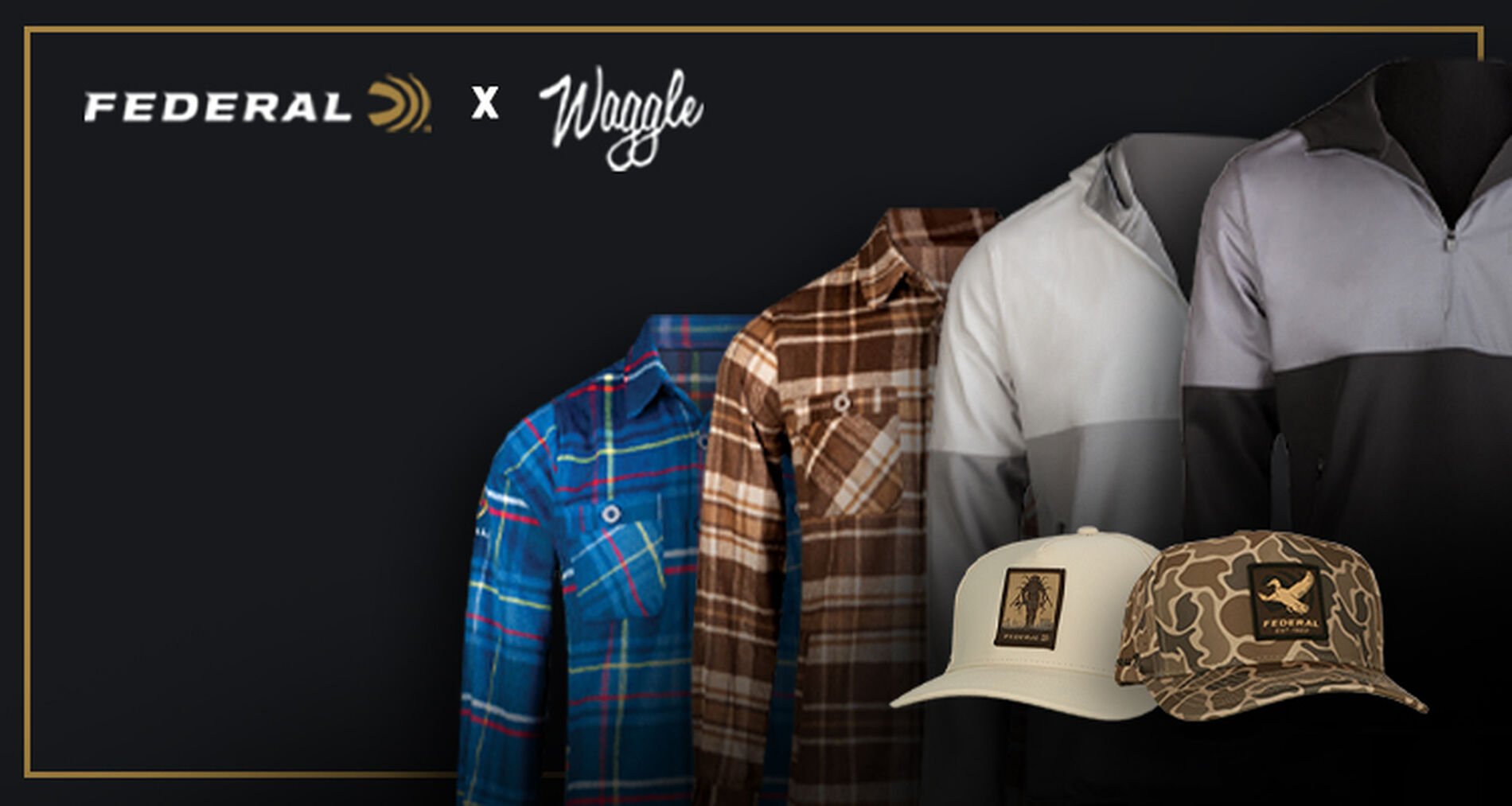 Waggle x Federal collaboration, array of clothing items featured in collaboration