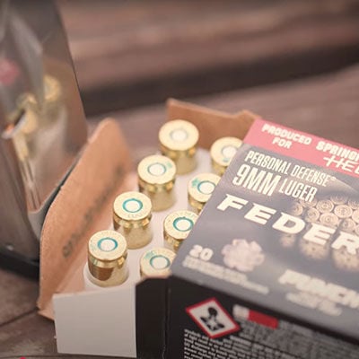 punch Hellcat box with cartridges on a table
