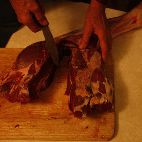 deer meat sections coming apart from the leg bone