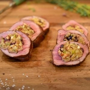 stuffed whitetail backstraps sitting on a table