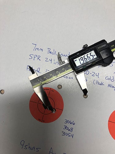measured distance between 2 7mm backcountry shots in a target
