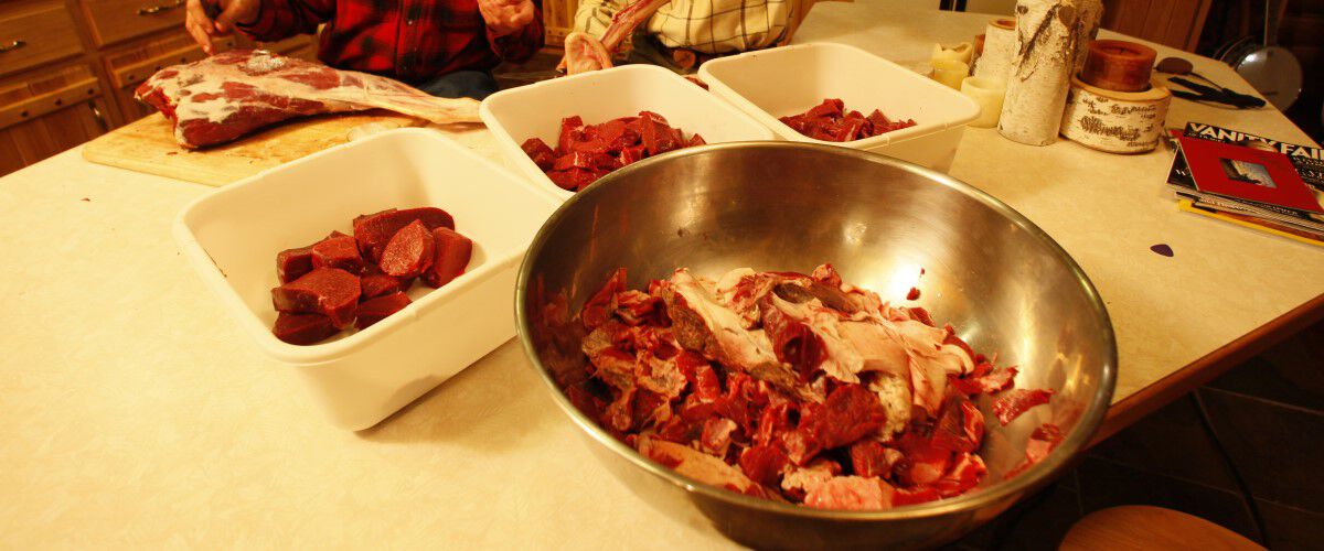 Meat laid out on a table