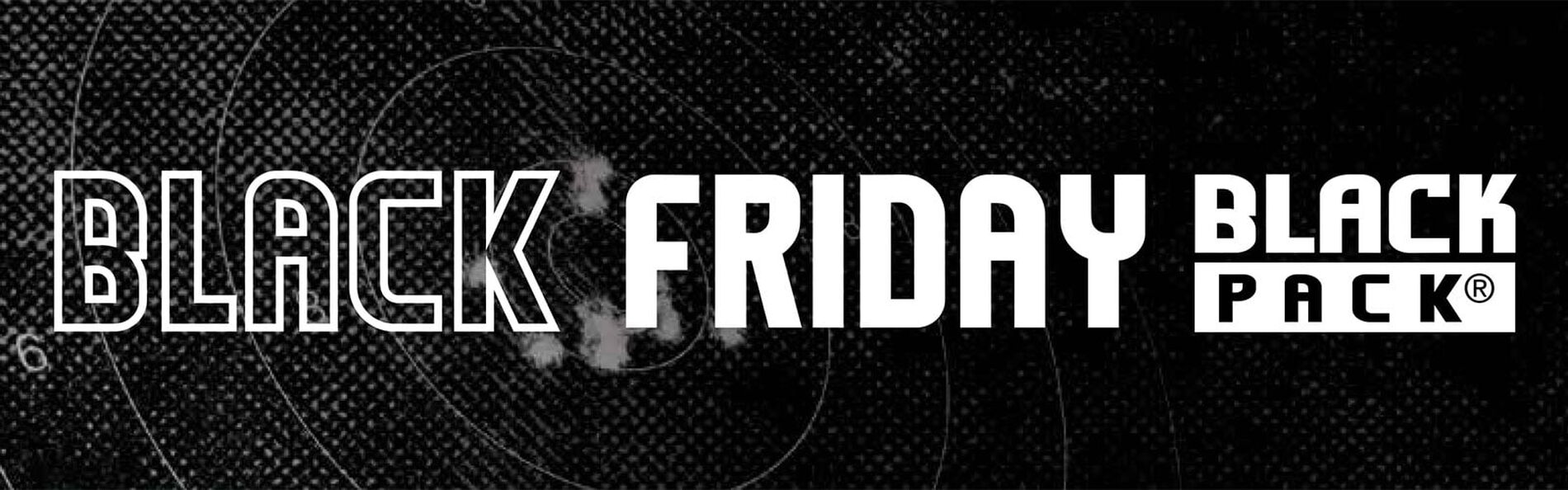 Black Friday Black Pack text on a black and white target