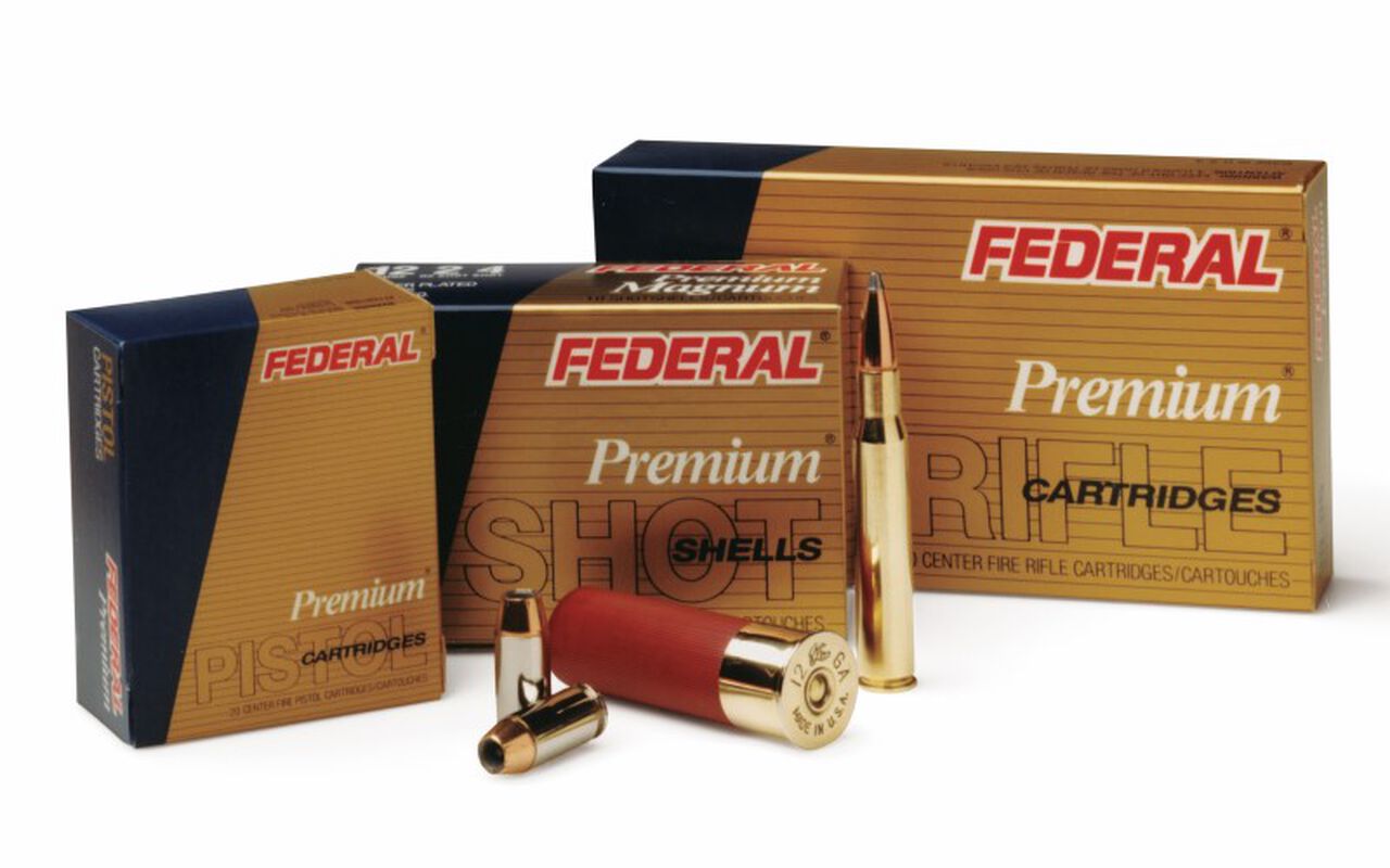 Federal Premium packaging for handgun, shotshell, and rifle