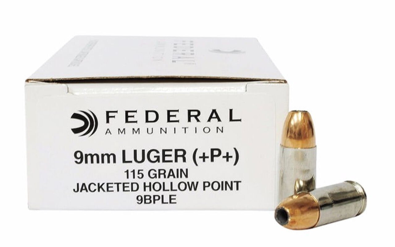 Federal 9mm Luger +P packaging and cartridge