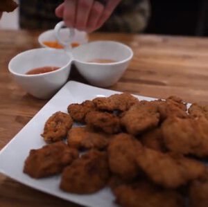 Wild Duck Nuggets with dipping sauces