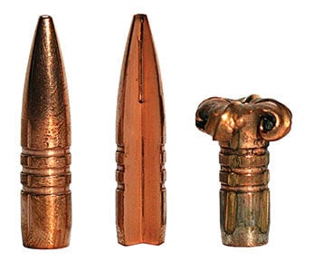 Barnes TSX bullet, cutaway, and upset