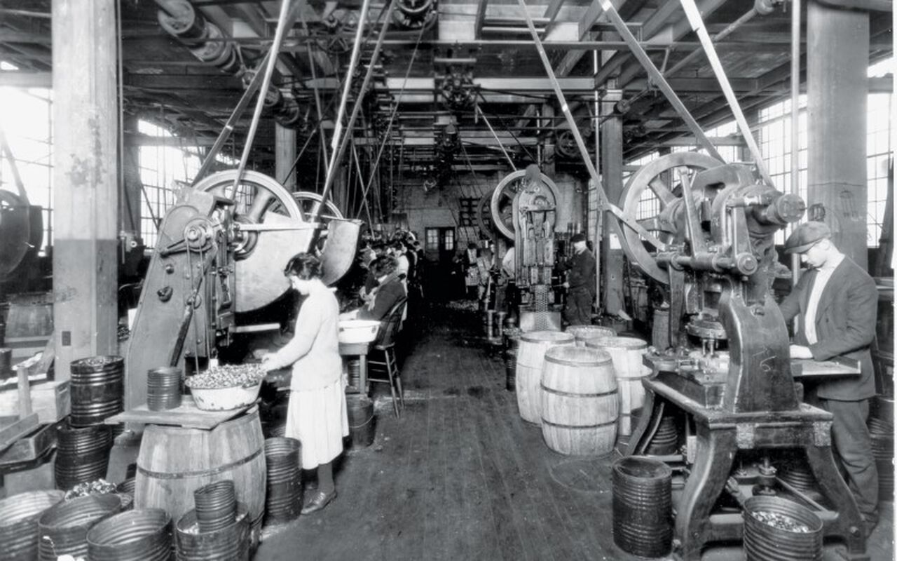 Workers in the shotshell production plant