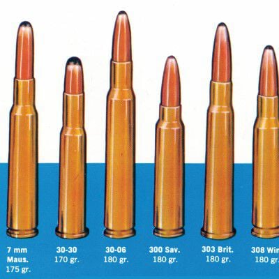 different caliber cartridges from 1962 in a line