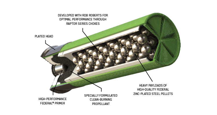 Raptor Steel shotshell rendering with part callouts