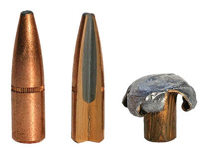 Trophy Bonded Bear Claw bullet, cutaway and upset