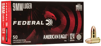 American Eagle Handgun 9mm Luger packaging and cartridges