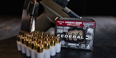 Punch Hellcat box, ammo, and handgun
