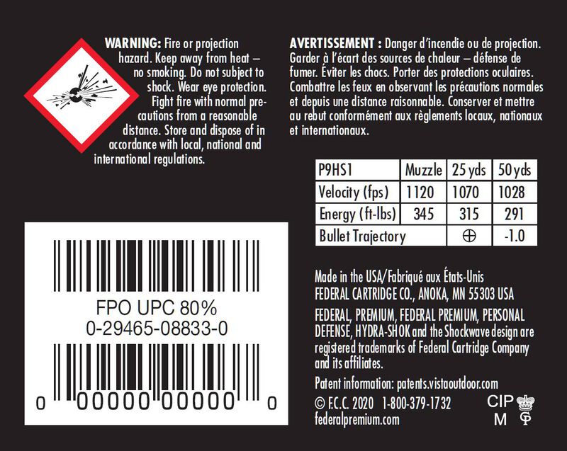 Personal Defense Hydra-Shok, 9mm Luger, 124 Grain, Hydra-Shok Jacketed Hollow Point, 1120 fps