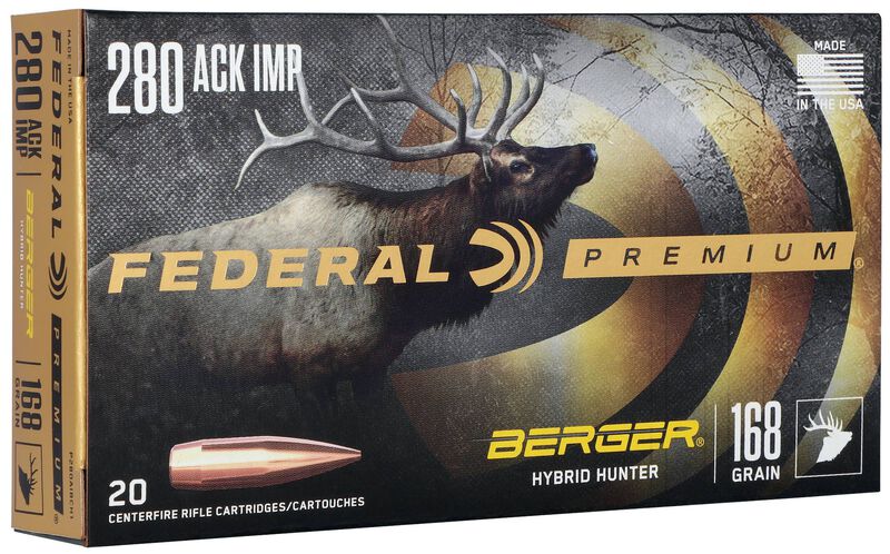 Berger Hybrid Hunter, 280 Ackley Improved, 168 Grain, Berger Hybrid, 2800 fps