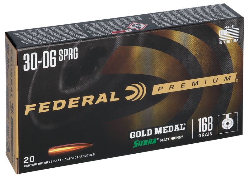 Gold Medal Sierra MatchKing, 30-06 Springfield, 168 Grain, Sierra Matchking Boat-Tail Hollow Point, 2700 fps