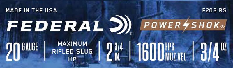 Power-Shok Rifled Slug, 20 Gauge, 328 Grain, 2-3/4 in, 1600 fps