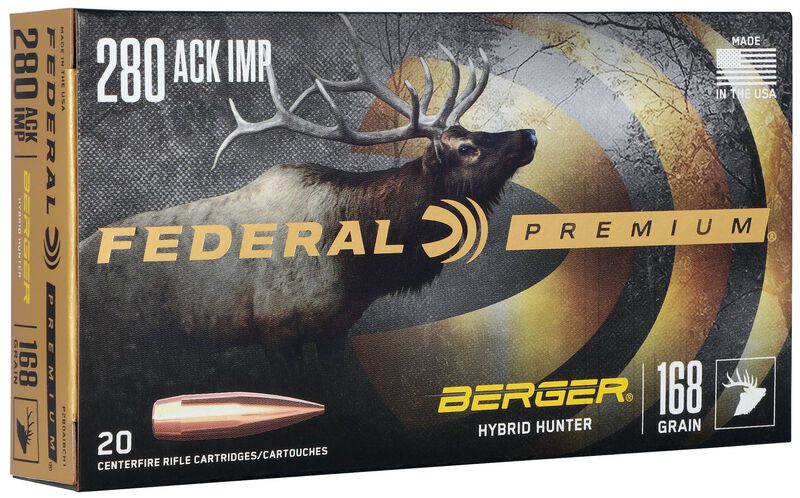 Berger Hybrid Hunter, 280 Ackley Improved, 168 Grain, Berger Hybrid, 2800 fps