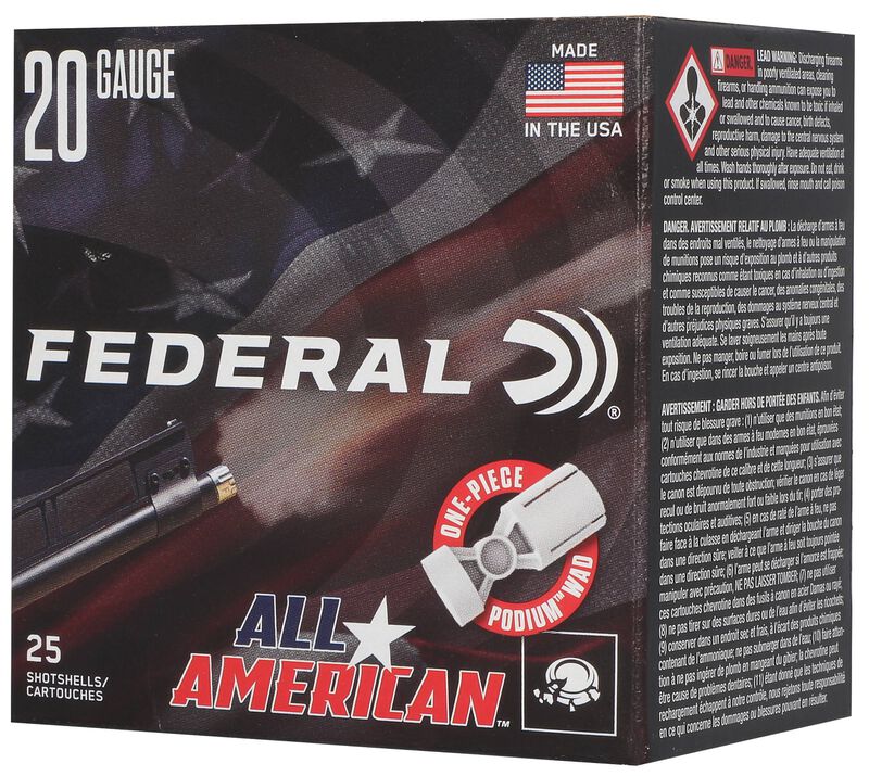 All-American, 20 Gauge, 7.5 Shot, 2-3/4 in, 7/8 oz, 1200 fps