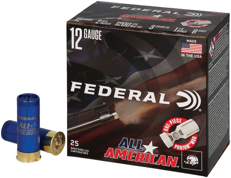 All American, 12 Gauge, 8 Shot, 2-3/4 in, 1 1/8 oz, 1200 fps
