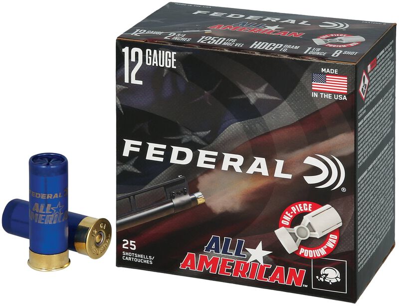 All American, 12 Gauge, 8 Shot, 2-3/4 in, 1 1/8 oz, 1250 fps
