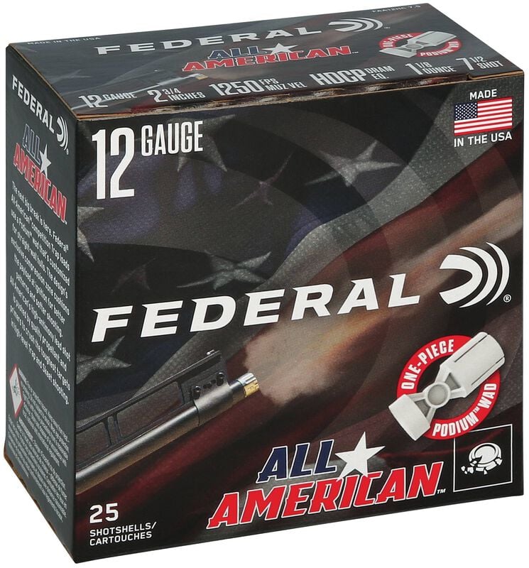 All-American, 12 Gauge, 7.5 Shot, 2-3/4 in, 1 1/8 oz, 1250 fps