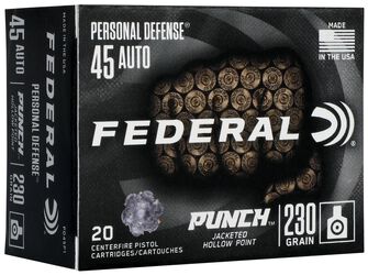 Personal Defense Punch, 45 Auto, 230 Grain, Jacketed Hollow Point, 890 fps