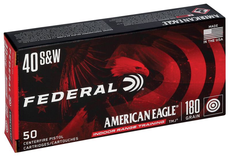 American Eagle Indoor Range Training, 40 S&amp;W, 180 Grain, Full Metal Jacket, 1000 fps