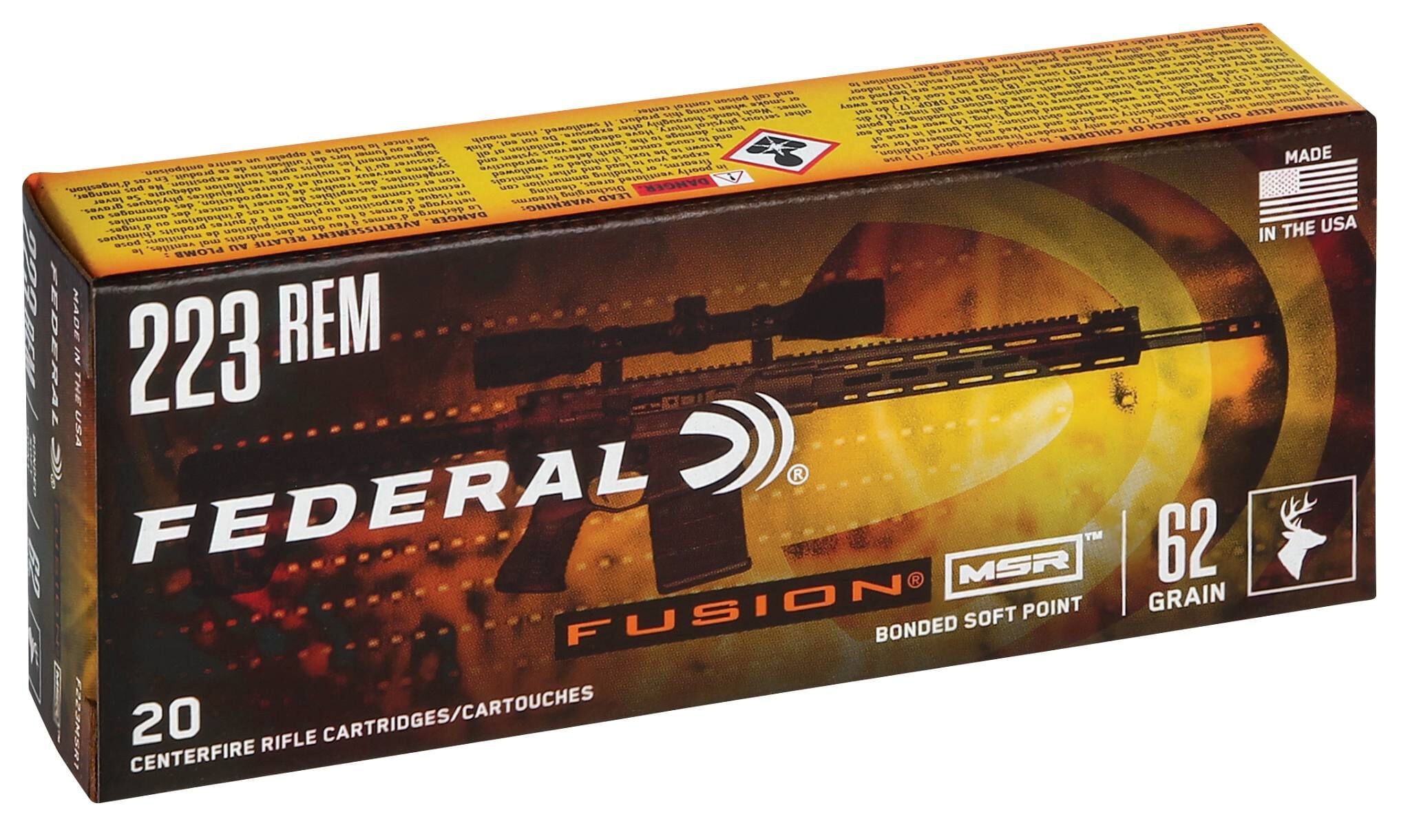 Federal 223 Rem 62gr Fusion MSR – Proven .223 Remington AR Hunting Ammo, 2750 fps, 20 Rounds 3 Federal 223 Rem 62gr Fusion MSR – Proven .223 Remington AR Hunting Ammo, 2750 fps, 20 Rounds - Image 3