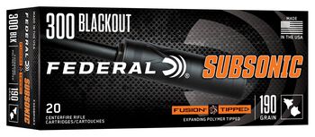 Federal Subsonic, 300 Blackout, 190 Grain, Fusion Tipped, 1000 fps