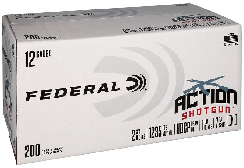 Federal Action Shotgun, 12 Gauge, 7.5 Shot, 2-3/4 in, 1.125 oz, 1235 fps