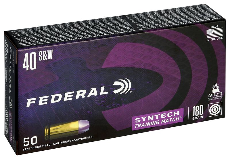Syntech Training Match, 40 S&amp;W, 180 Grain, Syntech Jacket Flat Nose, 1010 fps