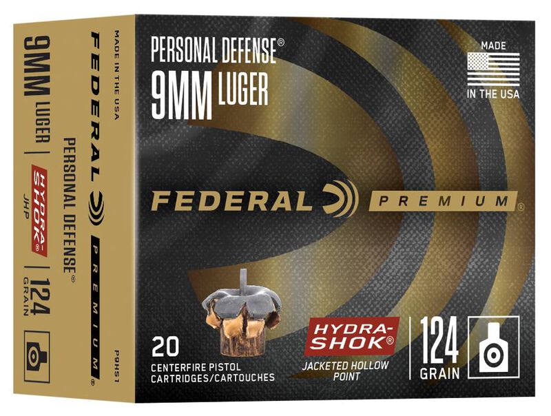 Personal Defense Hydra-Shok, 9mm Luger, 124 Grain, Hydra-Shok Jacketed Hollow Point, 1120 fps