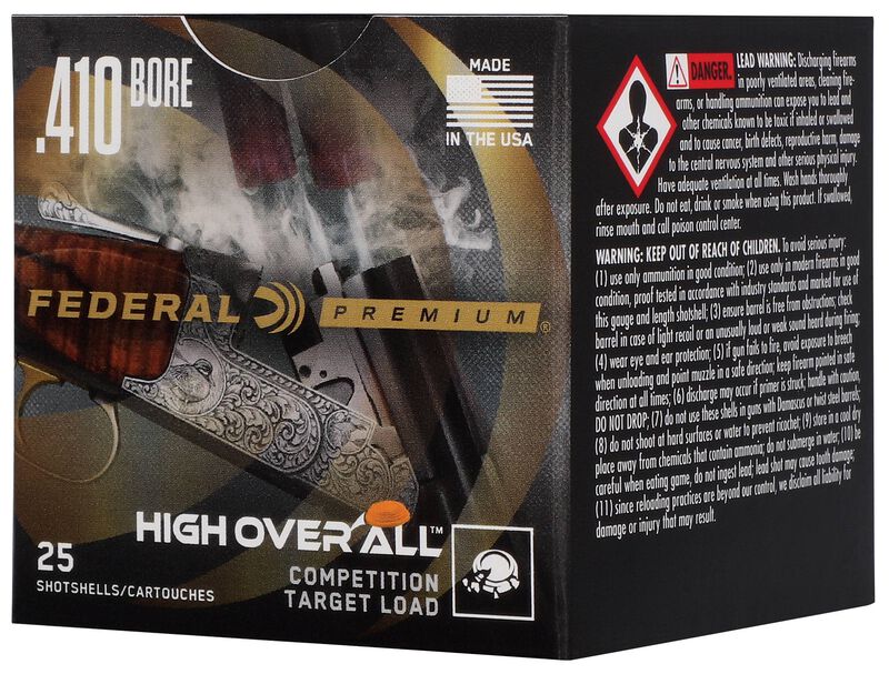 High Over All, 410 Bore, 8.5 Shot, 2-1/2 in, 1/2 oz, 1275 fps