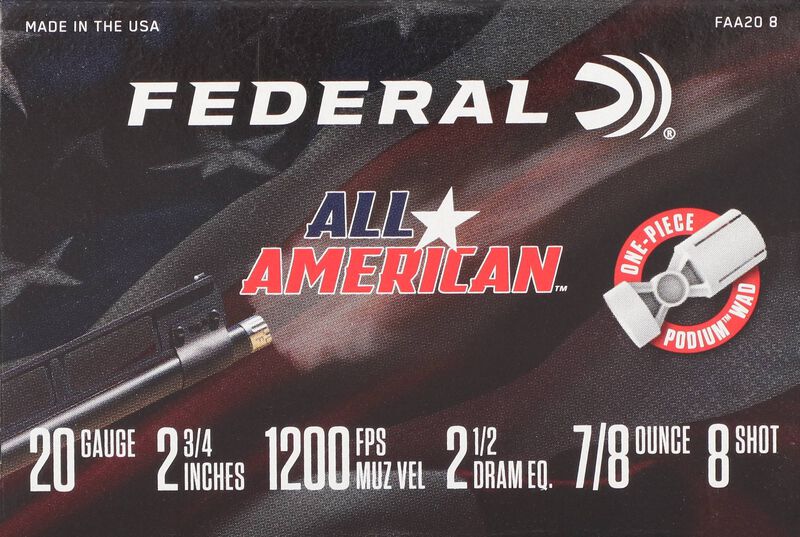 All-American, 20 Gauge, 8 Shot, 2-3/4 in, 7/8 oz, 1200 fps