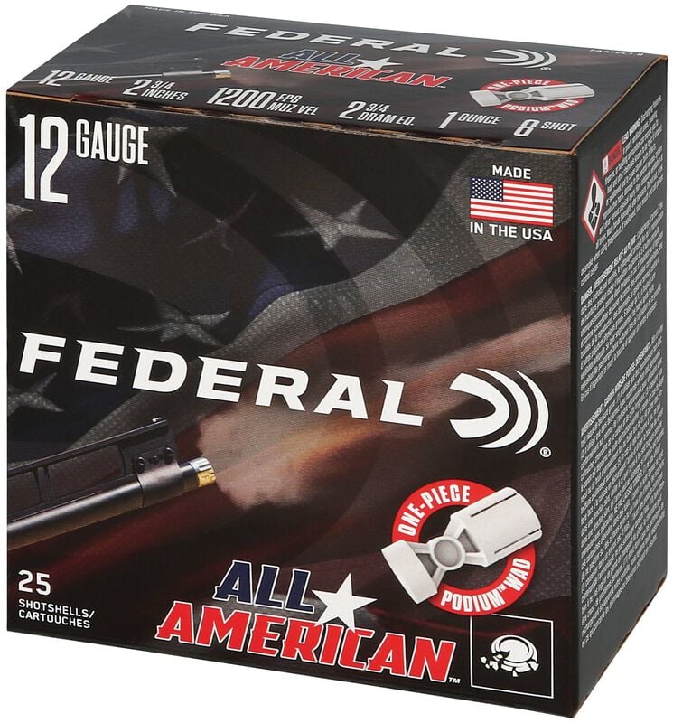 All-American, 12 Gauge, 8 Shot, 2-3/4 in, 1 oz, 1200 fps