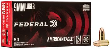 American Eagle Handgun, 9mm Luger, 124 Grain, Full Metal Jacket, 1150 fps