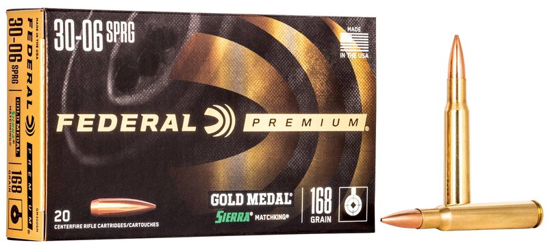 Gold Medal Sierra MatchKing, 30-06 Springfield, 168 Grain, Sierra Matchking Boat-Tail Hollow Point, 2700 fps