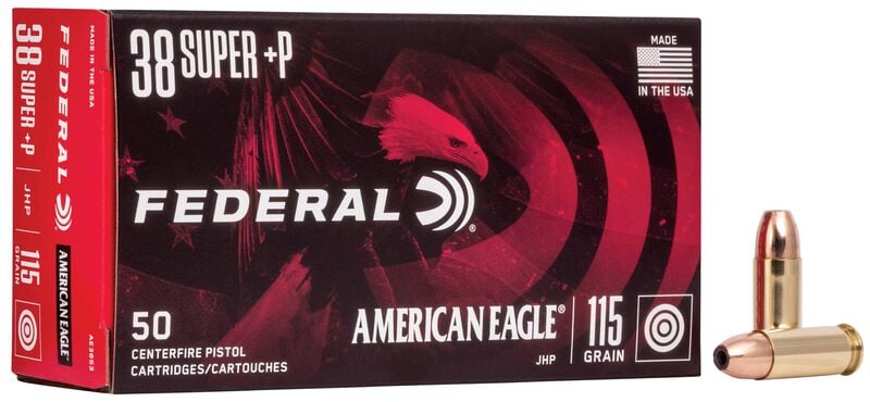 American Eagle Handgun, 38 Super +P, 115 Grain, Jacketed Hollow Point, 1130 fps