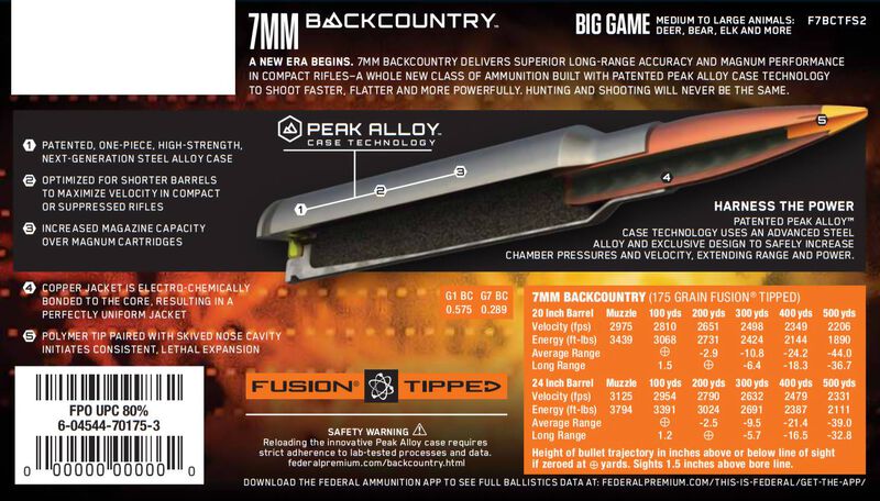 Fusion Tipped Rifle, 7mm Backcountry, 175 Grain, Fusion Tipped, 3125 fps