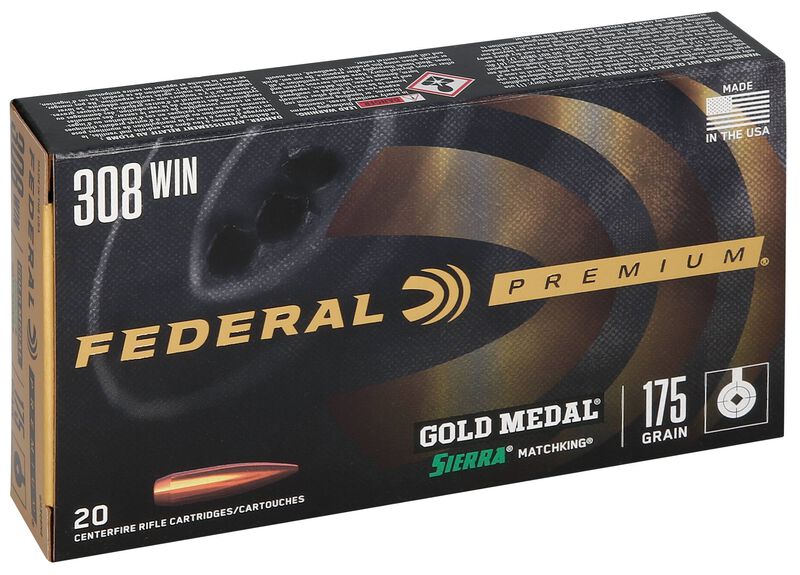 Gold Medal Sierra MatchKing, 308 Win, 175 Grain, Sierra Matchking Boat-Tail Hollow Point, 2600 fps
