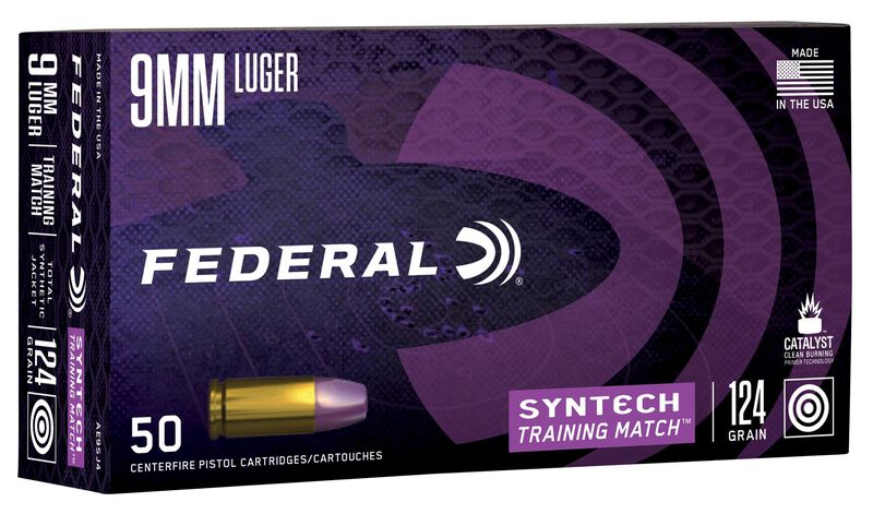 Syntech Training Match, 9mm Luger, 124 Grain, Syntech Jacket Flat Nose, 1150 fps