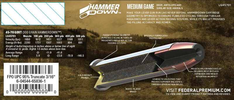 HammerDown Rifle, 45-70 Government, 300 Grain, Bonded Soft Point, 1850 fps
