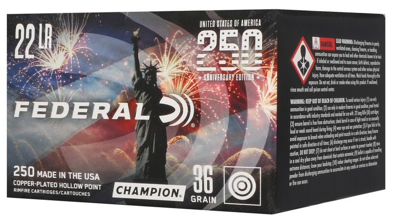 250th Anniversary USA Rimfire, 22 LR, 36 Grain, Copper Plated Hollow Point, 1260 fps