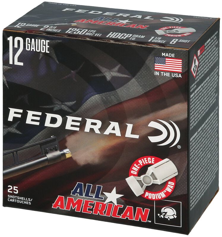 All American, 12 Gauge, 8 Shot, 2-3/4 in, 1 1/8 oz, 1250 fps