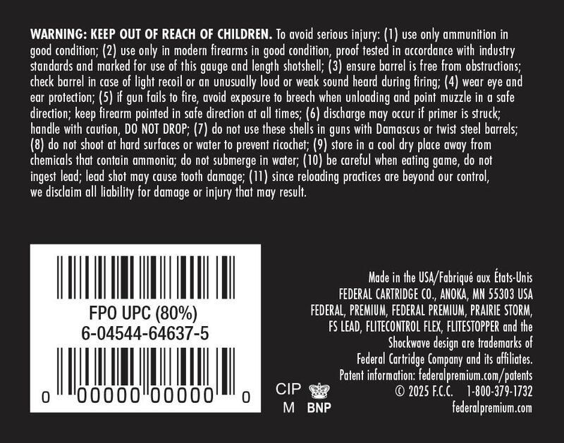 Prairie Storm FS Lead, 28 Gauge, 6 Shot, 2-3/4 in, 13/16 oz, 1300 fps