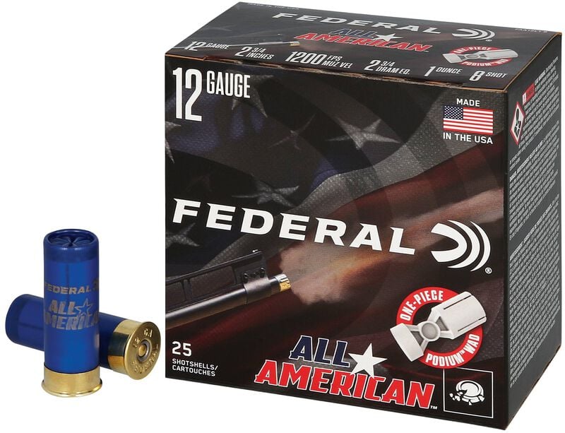 All-American, 12 Gauge, 8 Shot, 2-3/4 in, 1 oz, 1200 fps