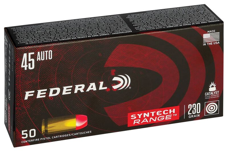 Syntech Range, 45 Auto, 230 Grain, Syntech Jacket Flat Nose, 830 fps